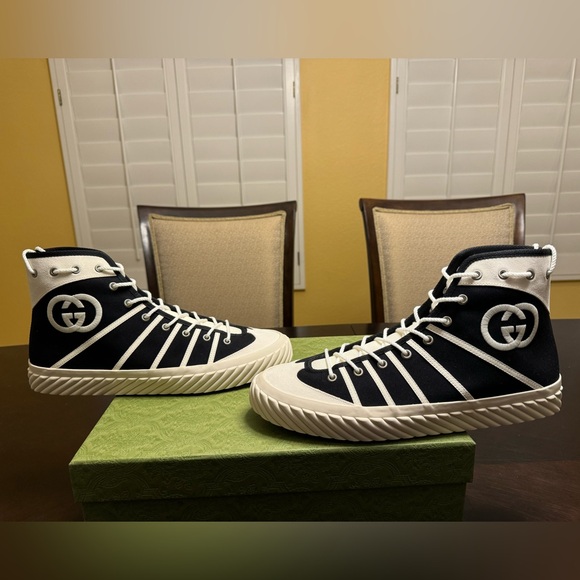 New Gucci GG Logo High Top Sneaker Shoes Black White Size UK 12 / US 12.5 - Picture 10 of 16